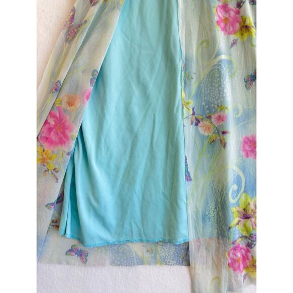 Whimsical Fairy Y2K Sheer Mesh Floral Butterfly Slip Dress Blue Pink 2000s 90s - Picture 4 of 6